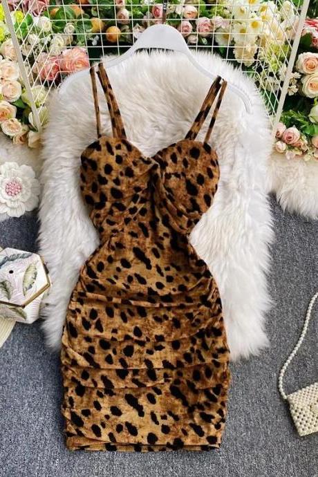 New Sexy Short Leopard Stripe Backpack Hip Dres