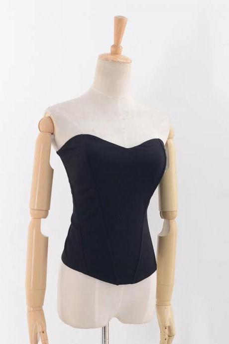 Three-dimensional Cutting Shows Thin Fishbone And Sexy Corset, Chest Wrap, Slim Fit, Off Shoulder Bottom Top