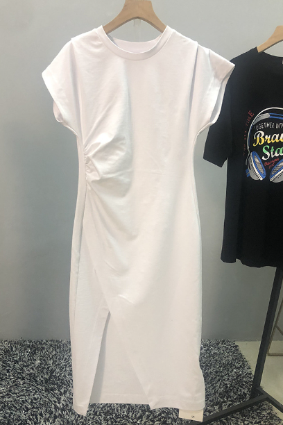 White Split Dress Women's T-shirt Dress Summer Slim Fit Skirt