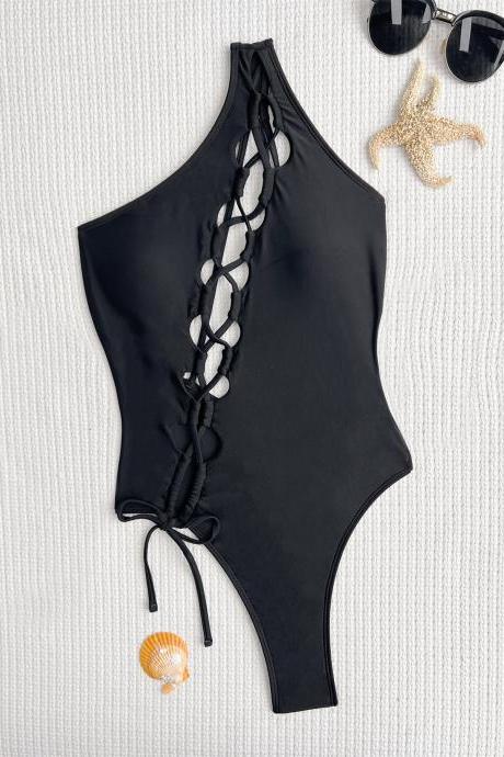 One-piece Swimsuit Backless Bikini Swimsuit Women's One-shoulder Swimsuit Pure