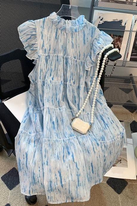 Blue Sleeveless Chiffon Dress