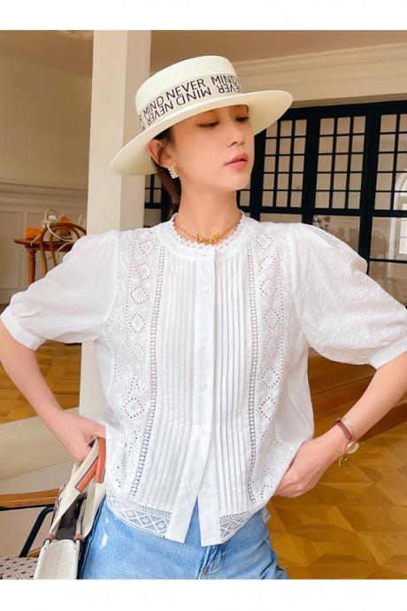 Summer White French Shirt Women's Embroidered Shirt Women's Design Sense Small Female Blouse