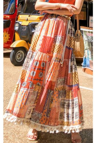 Cotton Linen Skirt Ethnic Style Swing Half Skirt