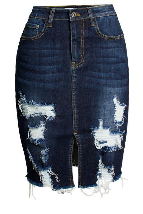 Slim-fit Denim Skirt With Hip Wrap Is Sexy And Frayed