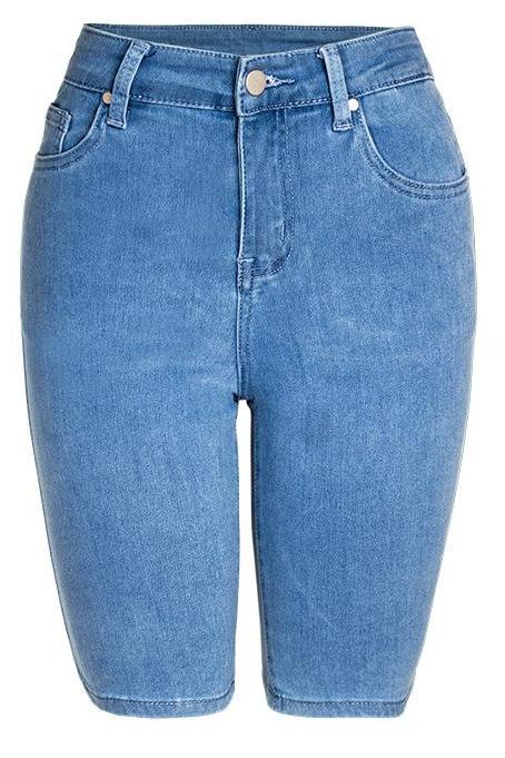 Elastic Light Colored Denim Medium Pants Women Summer Quarter Pants Jeans Women
