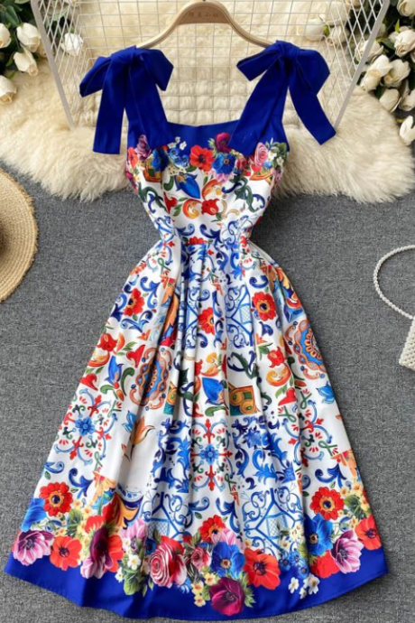 Fashion Print Age Reduction Halter Dress Summer Dress For Women