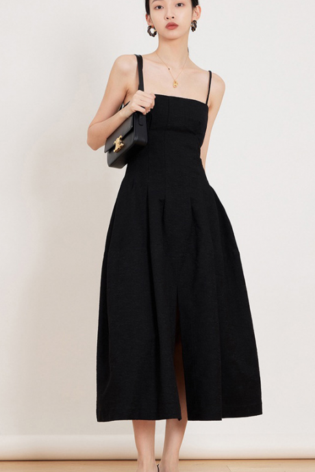 Black Slip Dress Women&amp;#039;s Summer Design Slip Dress Waist Slimming Temperament Little Black Dress