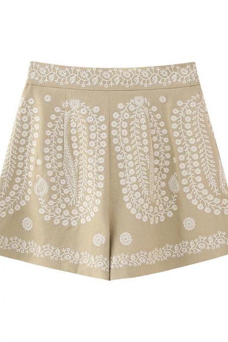 A-line Wide-leg Shorts With Contrasting Colors Embroidered High-waisted Shorts
