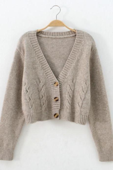 Spring And Autumn Korean Version Slim Knit Cardigan Twist Small Coat