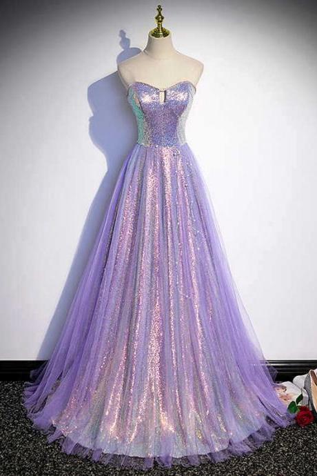 Purple Chest Glitter Evening Dress Female Light Luxury Niche High-end Host Solo Vocal Music Test Costume