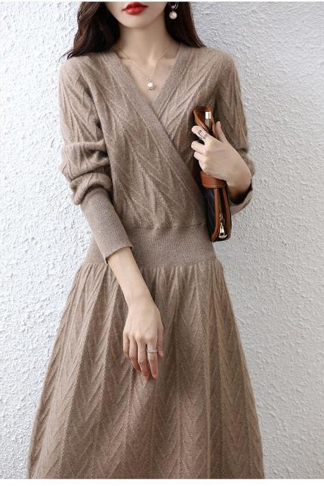 Autumn Clothes In The Long Korean Version Of High Waist Slimming Senior Sense Sweater Long Dress Female