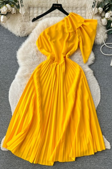 Diagonal Neckline Off-shoulder Slim Midlength Pleated Skirt Children&amp;amp;#039;s Summer Dress Girl Dress Dress Pendant Dress S-4xl Plus