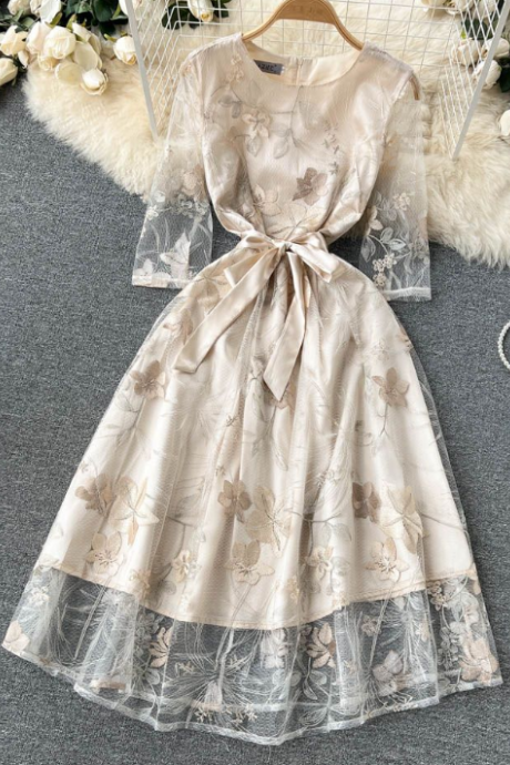 A-line Dress Banquet Dress Lace Up Slim Super Fairy Mesh Dress