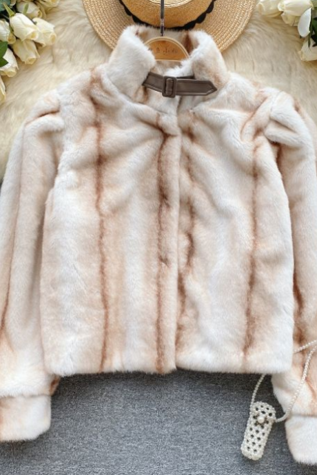 Fluffy Short Coat Female Autumn Winter Loose Thin High Collar Sweater Jacket Coat