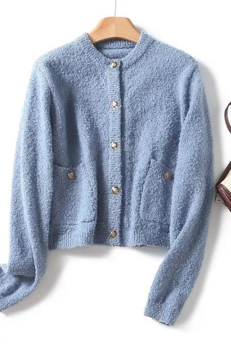 Mini Loop Yarn Knitted Cardigan Short Coat