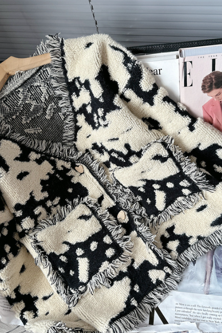 Jacquard Fringe Sweater Coat Female Autumn Korean Design Sense Small Lazy Loose Long-sleeved Cardigan Top