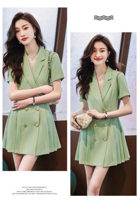Light Green Suit Dress Female Spring Summer 2023 Small Tall Thin Pleated Skirt