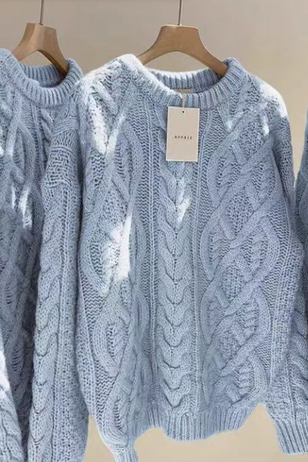 Retro Twist Sweater Women Loose Wear Thin Thick Knit Sweater Vintage Lazy Knit Sweater