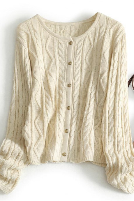 Floral Vintage Knit Cardigan Short Coat Long Sleeve Sweater Women's Base Coat Outside