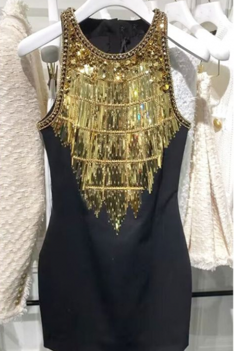 Heavy Industry Glitter Gold Slim-fit Wrap Hip Dress Summer