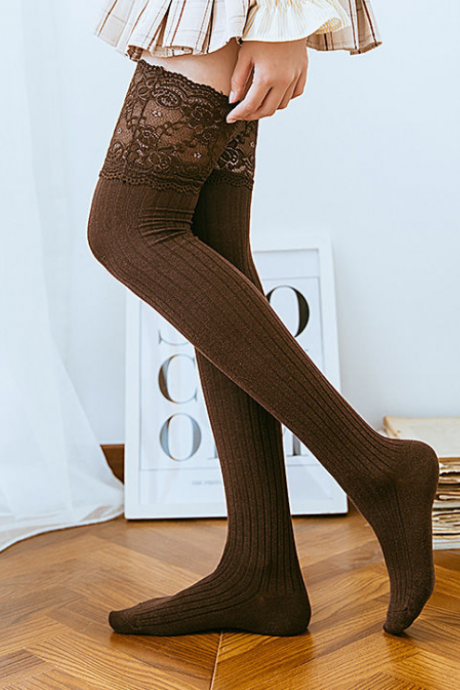 Lace Lace Stockings Over The Knee Socks Women&amp;#039;s Sweet Korean Vertical Striped High Socks
