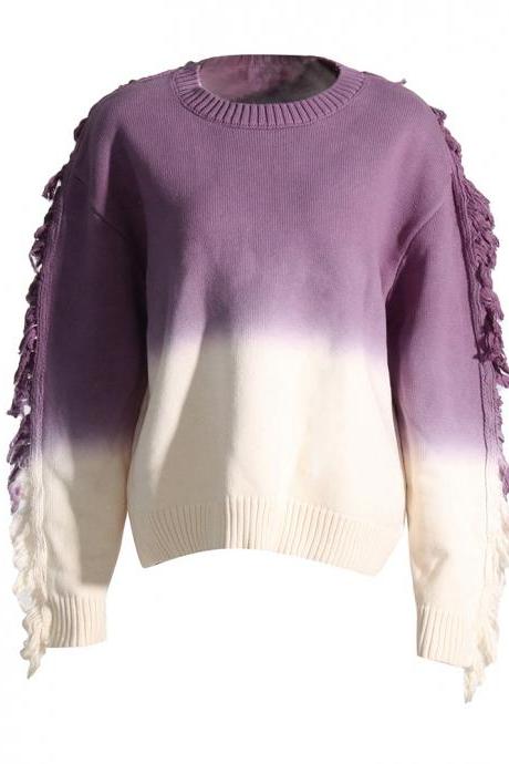 Lazy Wind Sweater Women Autumn And Winter Gradual Color Fringed Knitted Outside The Top