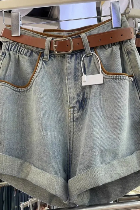 Summer's All-in-one Hottie High-waisted Rolled Denim Shorts Women Loose And Slim A-line Wide Leg