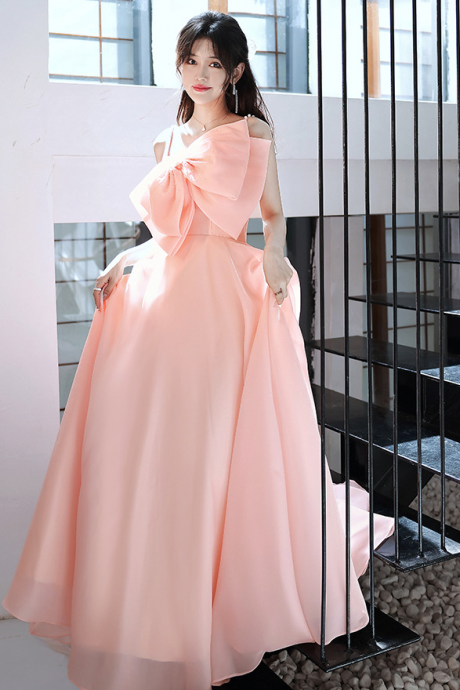 Evening Dress Lady 2023 Engagement Princess On The Run Pink Toasting Bride Simple Bow Dress