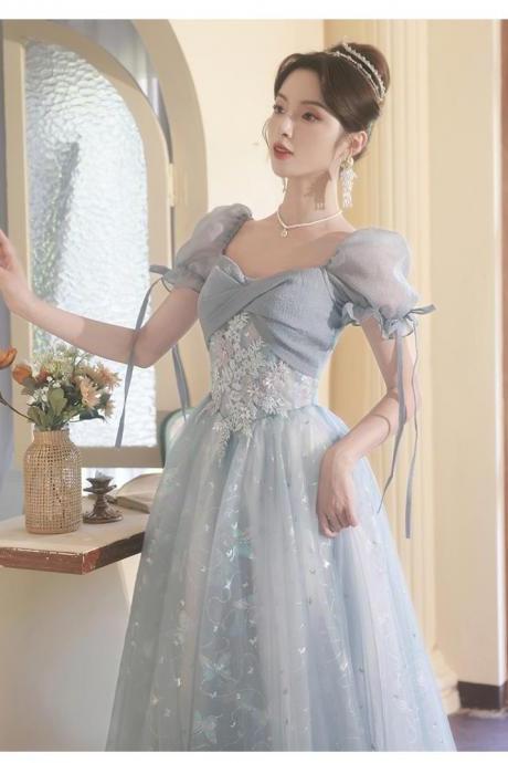 Blue Evening Dress Banquet French Light Luxury Niche Temperament Dopamine On The Run Princess Vocal Art Test Costume
