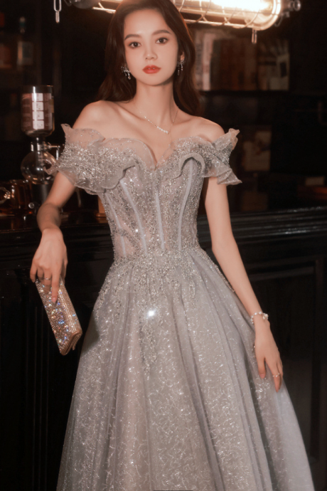 Banquet Evening Dress For Women 2023 Fall One-shoulder Elegant Annual Party Host Fairy Temperament Birthday Dress