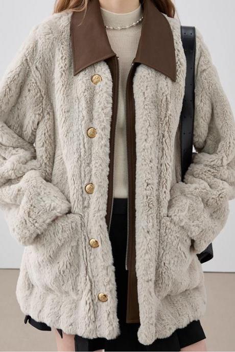 Loose Slimming Fur One Coat Stand Collar