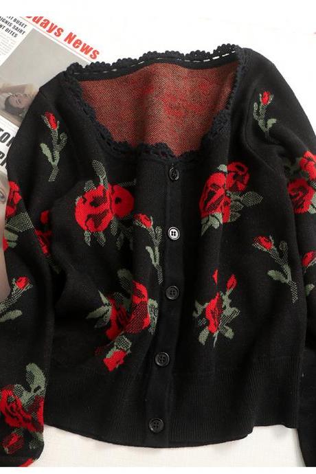 Autumn Design Sense Small Rose Slim-fit Age-reducing Knit Sweater Woman