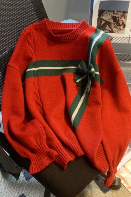 Bow Sweater Retro Flesh-shielding Knit Sister Winter