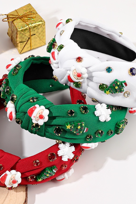 Christmas Headband Personality Diamond Pearl Knot Headband Fashion Wide Edge High Cranial Top Clip Hair Accessories