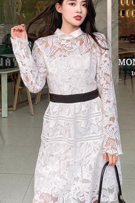 White Heavy Embroidery Lace Dress In The Long 2023 Spring French Design Sense Of Niche Skirt Women