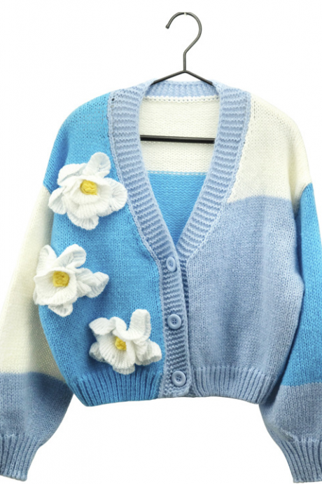 Wind Cotton Loose Sweater Embroidered Flowers For Women