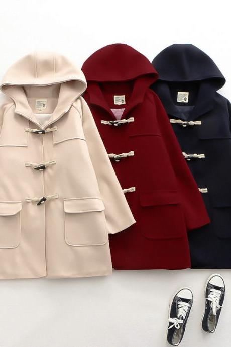 Winter Horn Button Woolen Coat Women&amp;#039;s Long Autumn And Winter Girl Students All The Thick Coat