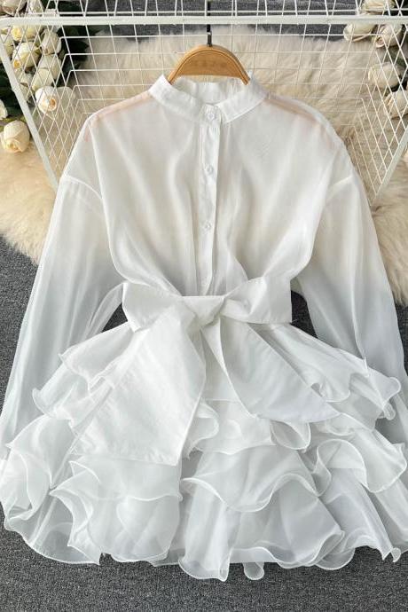 Chiffon Chic Blouse Women's Autumn Ruffled Edge Foreign Style Senior Design Sense Bow Lacing Small Shirt
