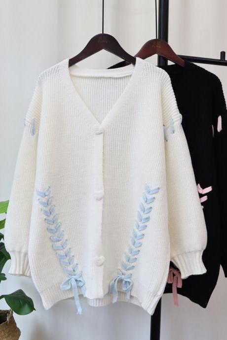 Design Sense Strap Knit Cardigan Women&amp;#039;s Advanced Sense Lazy Wind Sweet Cool Loose Sweater Coat