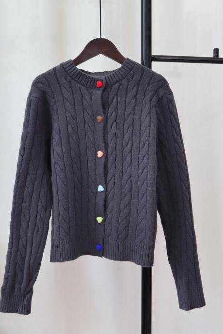 Love Heart Button Sweater Coat 2023 Autumn And Winter Loose Soft Waxy Bottom Knit Cardigan