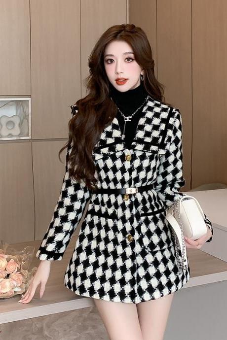 Autumn And Winter Double-breasted Woolen Suit Slim Doll Collar Skirt