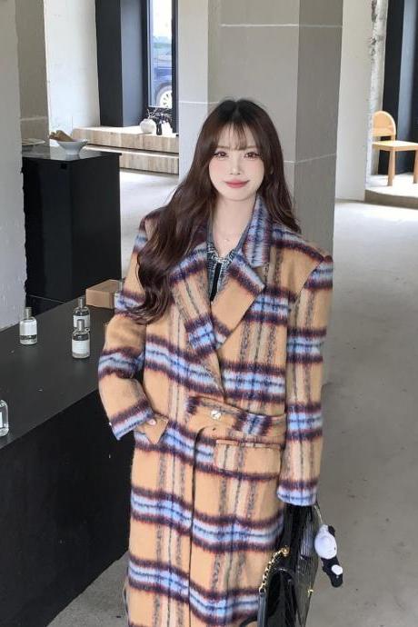 Woolen Coat Women's Autumn-winter Premium Mid-length Plaid Wool Coat