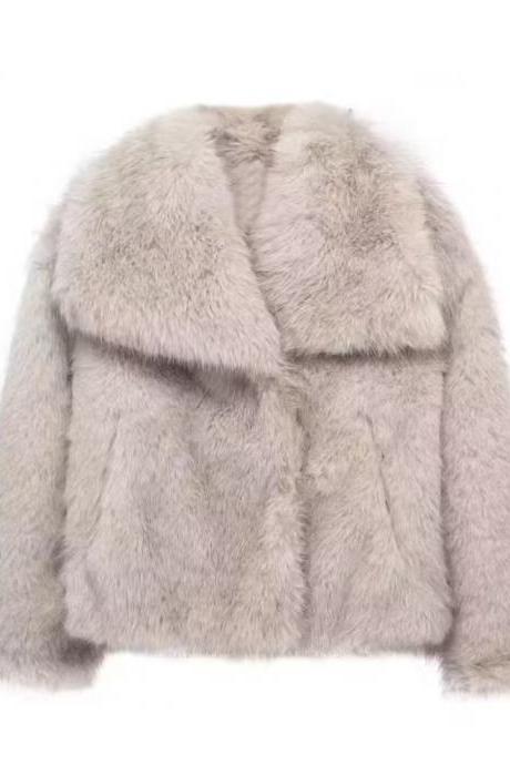 Winter Women's Street Fashion Faux Fur Effect Bomber Jacket