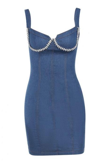 The Fall Style Display Chest Slim Halter Skirt Fashion Drill Denim Dress Women&amp;#039;s Dress