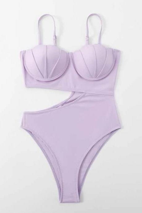 Solid Color One-piece Swimsuit For Women Sexy Shape Splicing Slimming