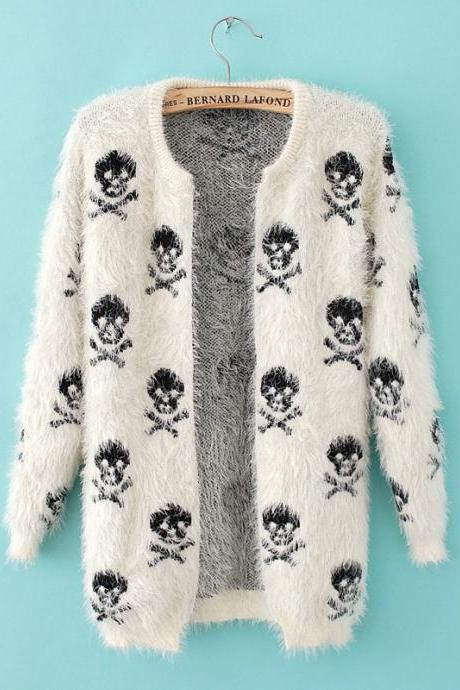Women's Skull Mohair Sweater Cardigan Coat Woman