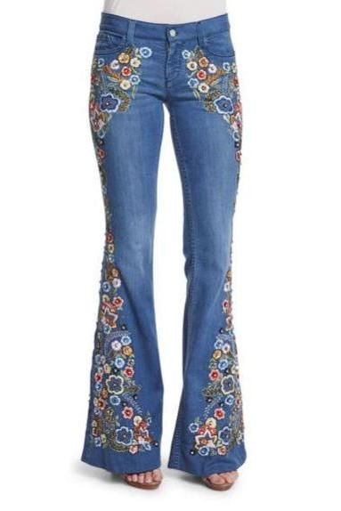 Jeans Embroidered Slim-fit Flared Pants Women's Jeans Women's Jeans