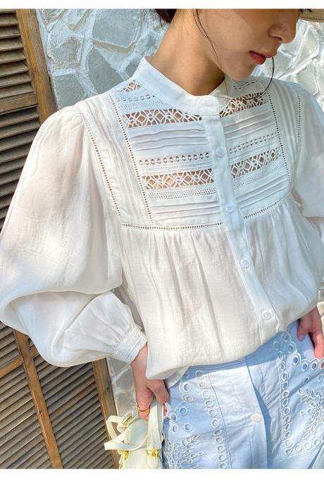 Spring Tencel Shirt Women Long Sleeve White Temperament Commuter French Shirt Design Sense