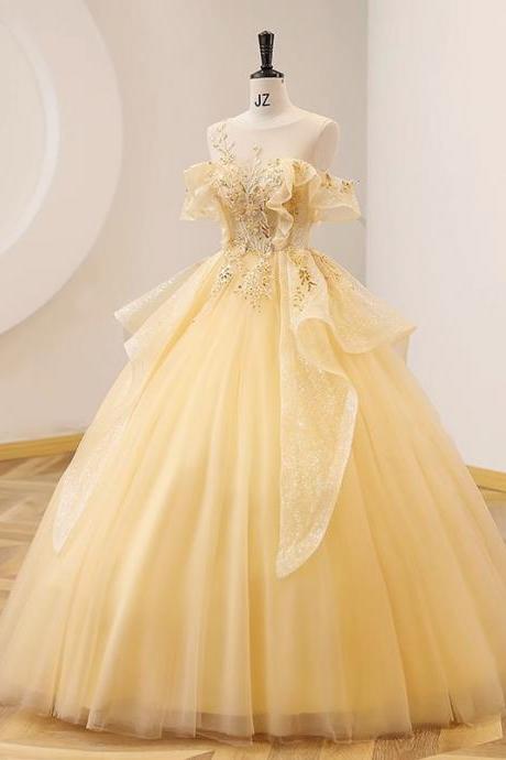 Colorful Yellow Student Vocal Art Exam Performance Costume Beauty Singing Solo Puffy Skirt Hosting Annual Meeting Evening Dress Homecoming Dress