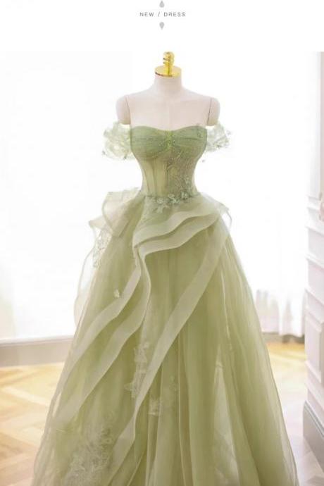 Green Strapless Forest Style Evening Gown With A Sense Of Luxury 2024 Host Annual Meeting Hosting Performance Dress For Summer